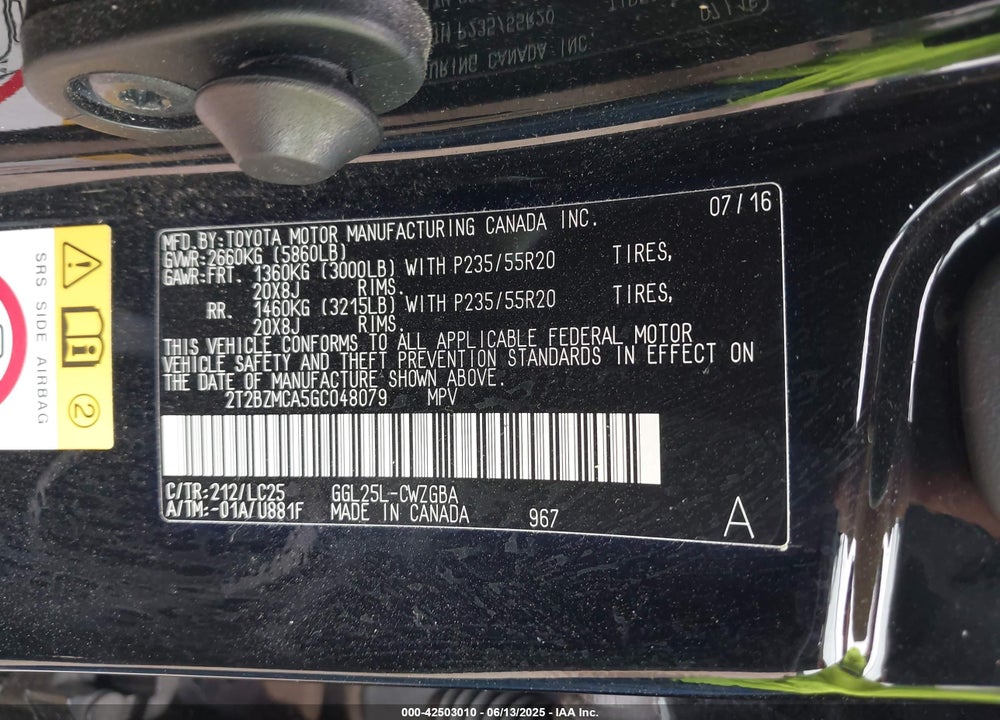 2016 LEXUS RX350 VIN: 2T2BZMCA5GC048079