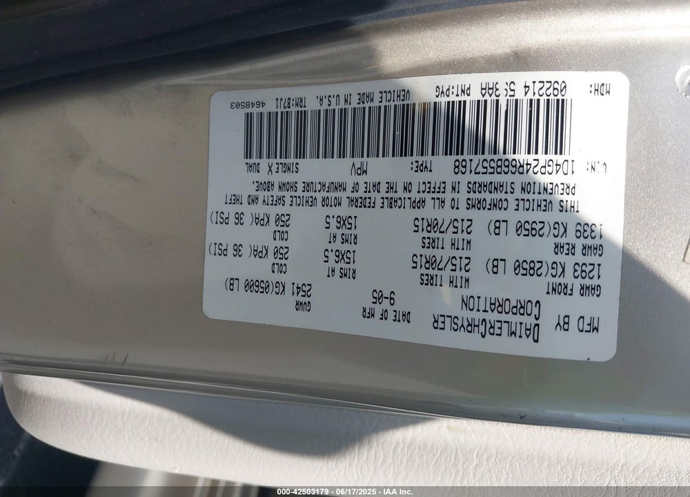 2006 DODGE GRAND CARAVAN SE VIN: 1D4GP24R66B557168