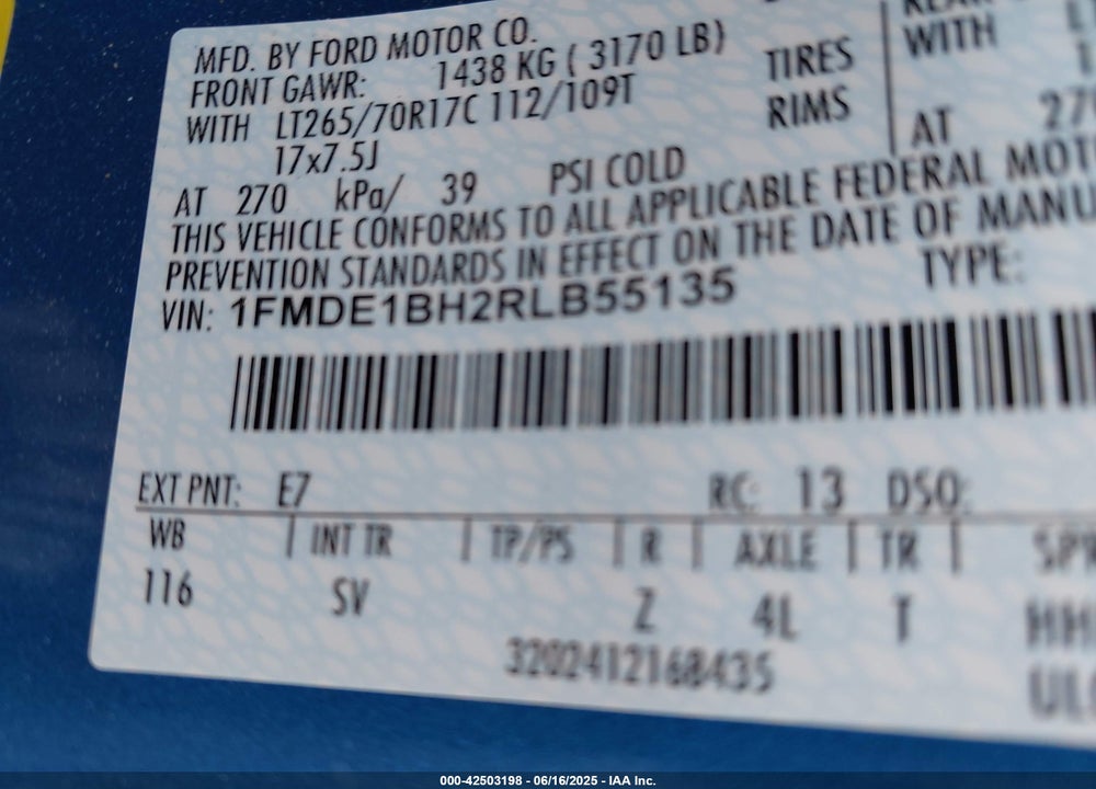 2024 FORD BRONCO VIN: 1FMDE1BH2RLB55135