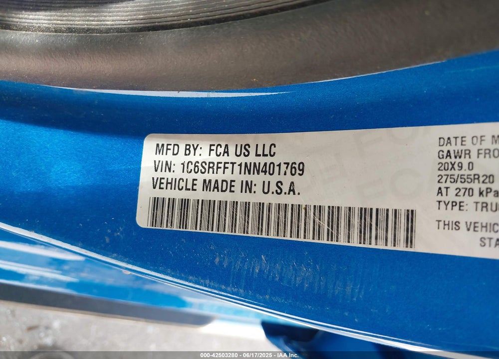 2022 RAM 1500 VIN: 1C6SRFFT1NN401769