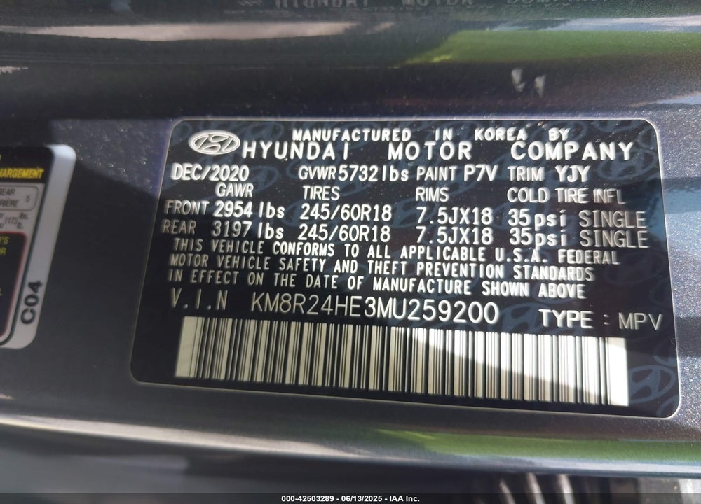 2021 HYUNDAI PALISADE SEL VIN: KM8R24HE3MU259200