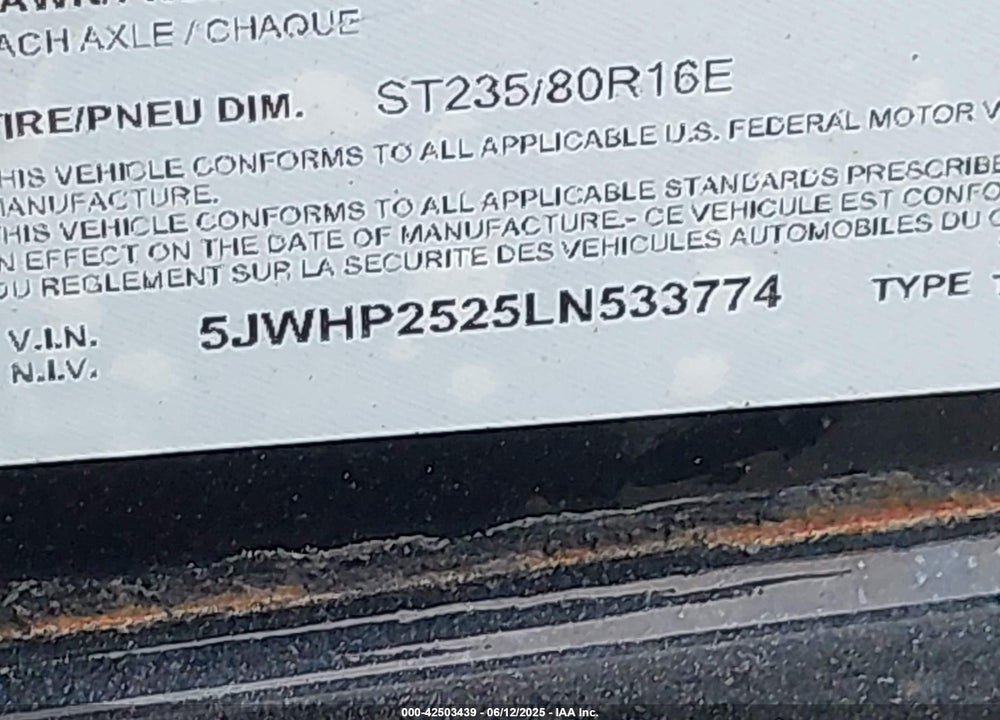 2020 H&H H20 5SDBCL B14 140 VIN: 5JWHP2525LN533774