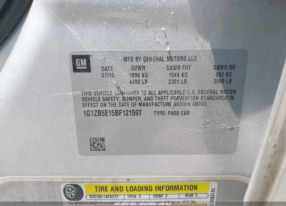 2011 CHEVROLET MALIBU LS VIN: 1G1ZB5E15BF121597