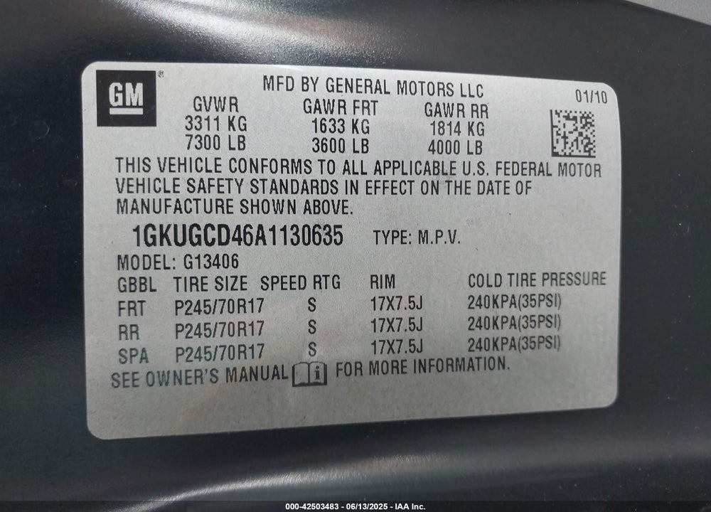 2010 GMC SAVANA 1500 LT VIN: 1GKUGCD46A1130635