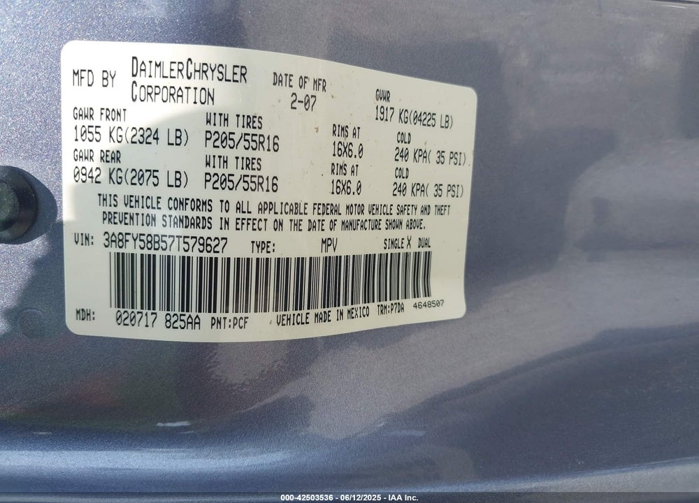 2007 CHRYSLER PT CRUISER TOURING VIN: 3A8FY58B57T579627