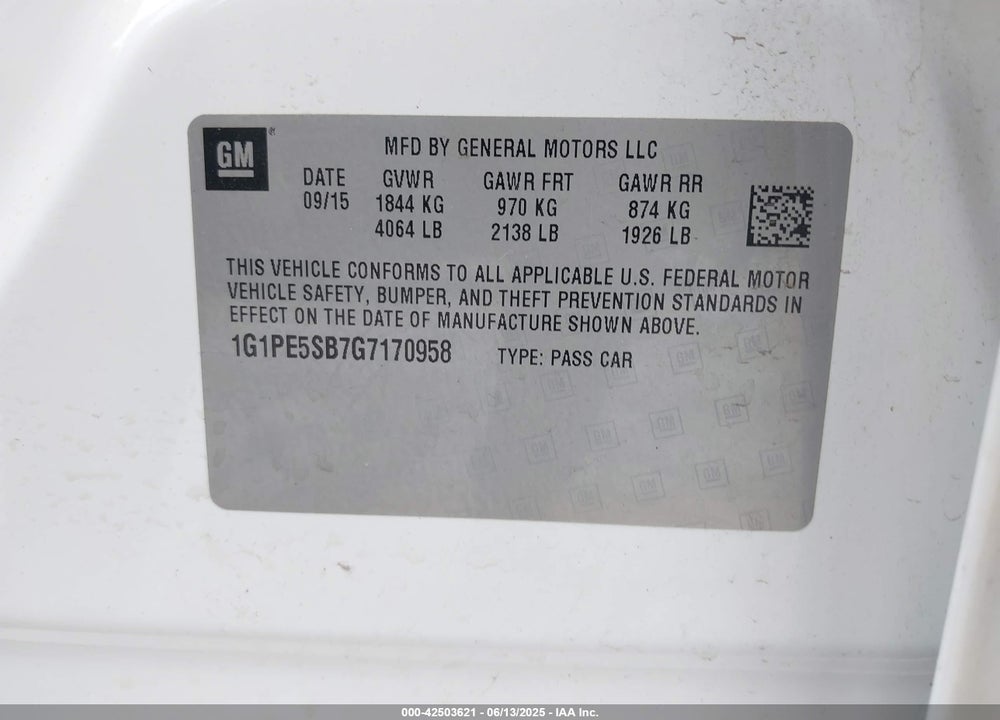 2016 CHEVROLET CRUZE LIMITED VIN: 1G1PE5SB7G7170958
