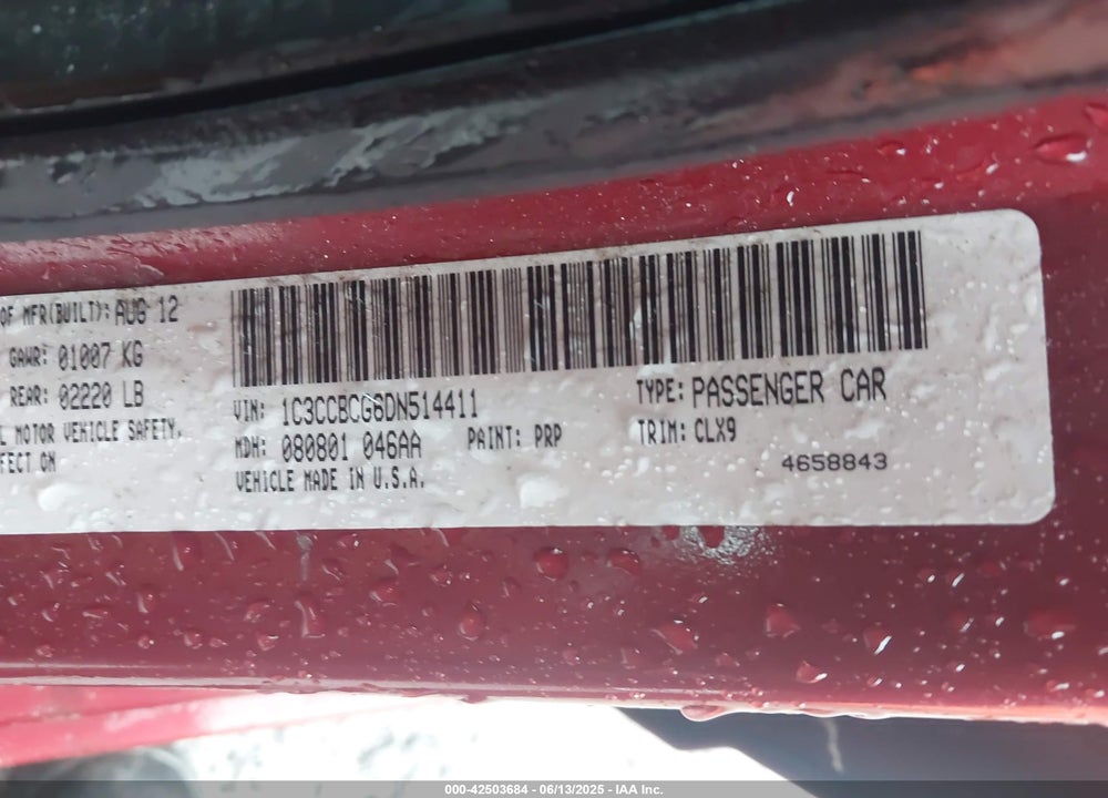 2013 CHRYSLER 200 LIMITED VIN: 1C3CCBCG6DN514411