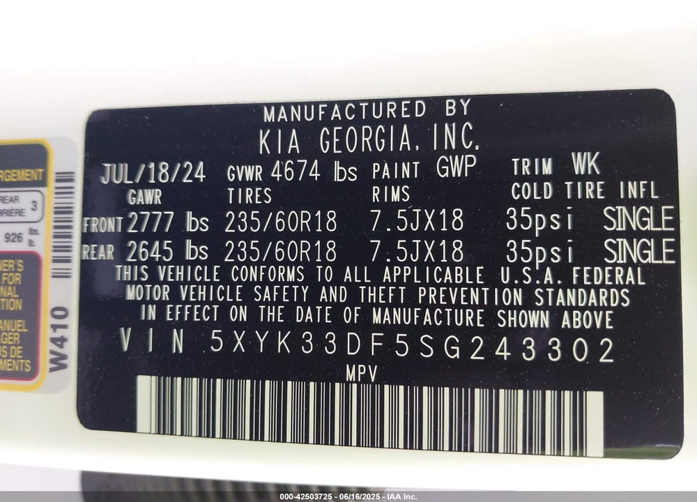 2025 KIA SPORTAGE VIN: 5XYK33DF5SG243302