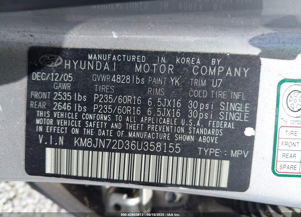 2006 HYUNDAI TUCSON GLS/LIMITED VIN: KM8JN72D36U358155