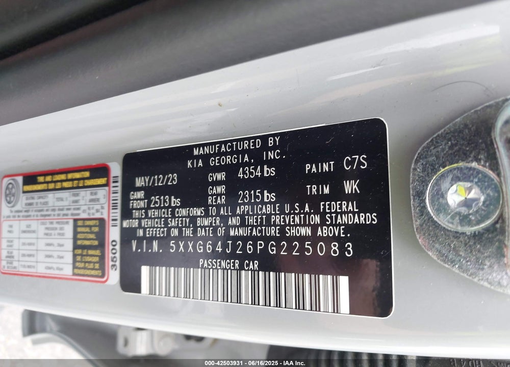2023 KIA K5 VIN: 5XXG64J26PG225083