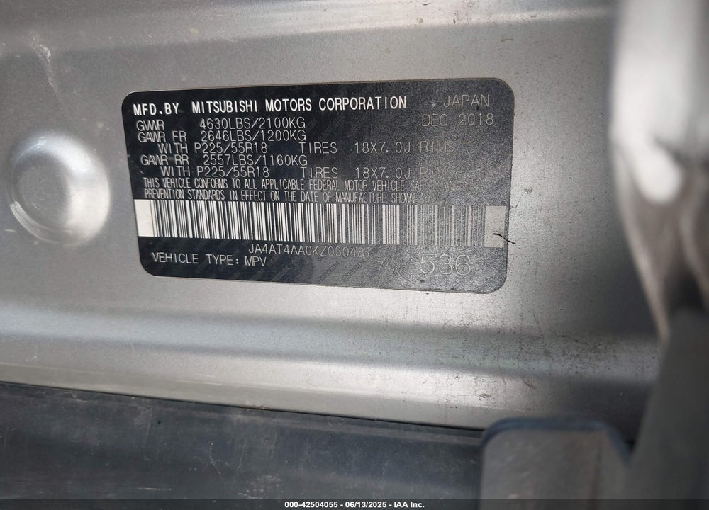 2019 MITSUBISHI ECLIPSE CROSS VIN: JA4AT4AA0KZ030487