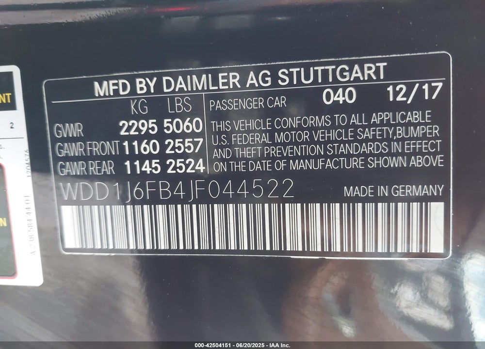 2018 MERCEDES-BENZ E 400 VIN: WDD1J6FB4JF044522