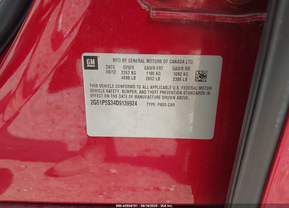 2013 CADILLAC XTS VIN: 2G61P5S34D9139924