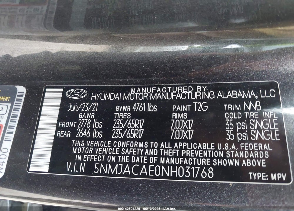 2022 HYUNDAI TUCSON VIN: 5NMJACAE0NH031768