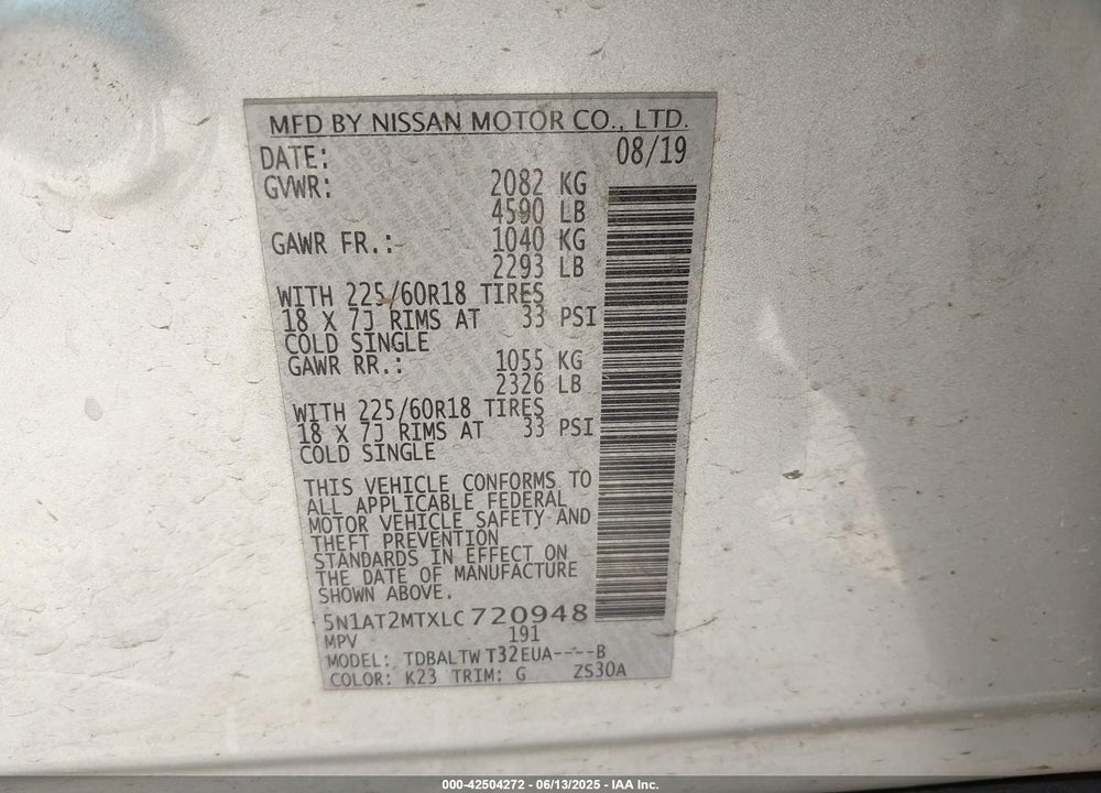 2020 NISSAN ROGUE VIN: 5N1AT2MTXLC720948
