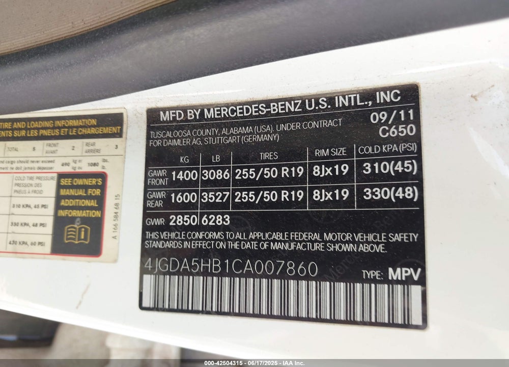 2012 MERCEDES-BENZ ML 350 4MATIC VIN: 4JGDA5HB1CA007860