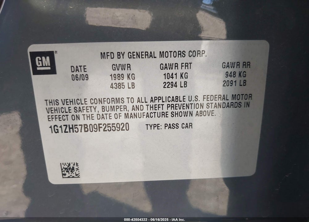 2009 CHEVROLET MALIBU LT VIN: 1G1ZH57B09F255920