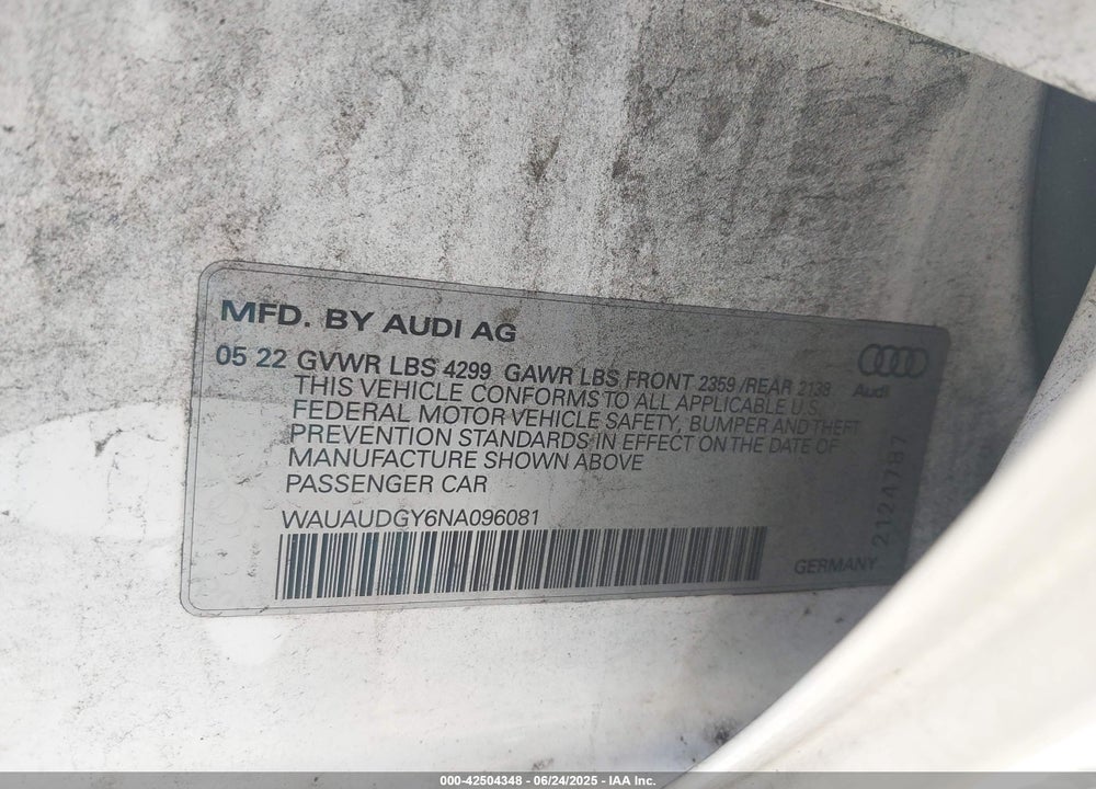 2022 AUDI A3 VIN: WAUAUDGY6NA096081