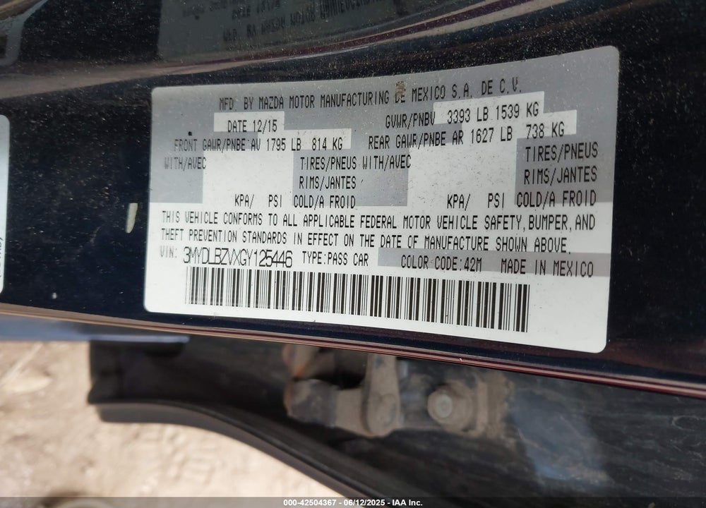 2016 SCION IA VIN: 3MYDLBZVXGY125446