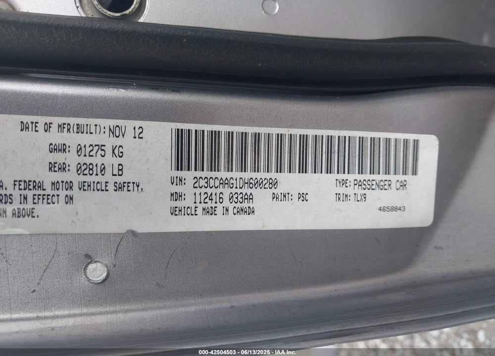 2013 CHRYSLER 300 VIN: 2C3CCAAG1DH600280