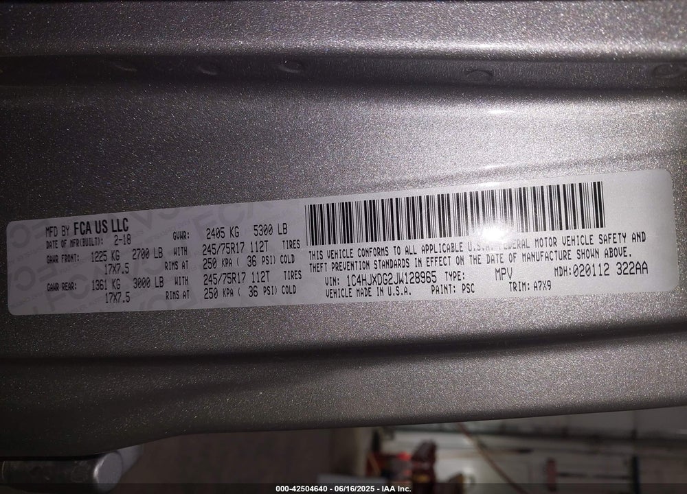2018 JEEP WRANGLER UNLIMITED VIN: 1C4HJXDG2JW128965