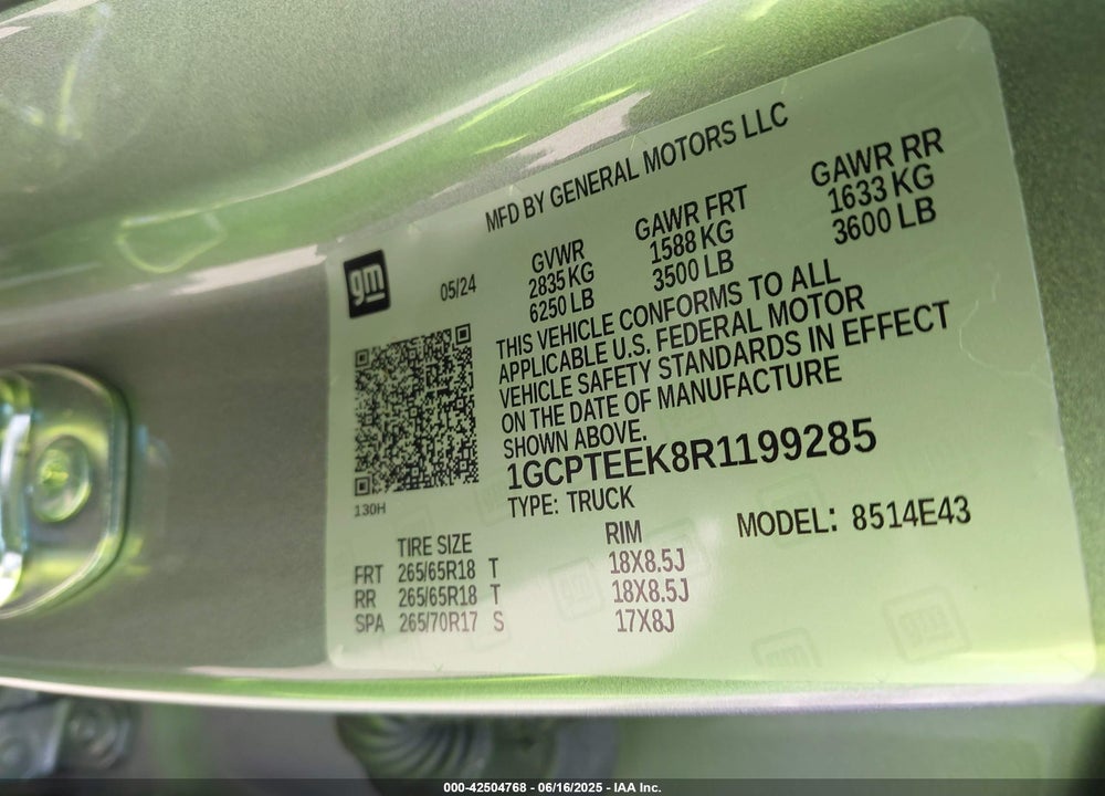 2024 CHEVROLET COLORADO VIN: 1GCPTEEK8R1199285