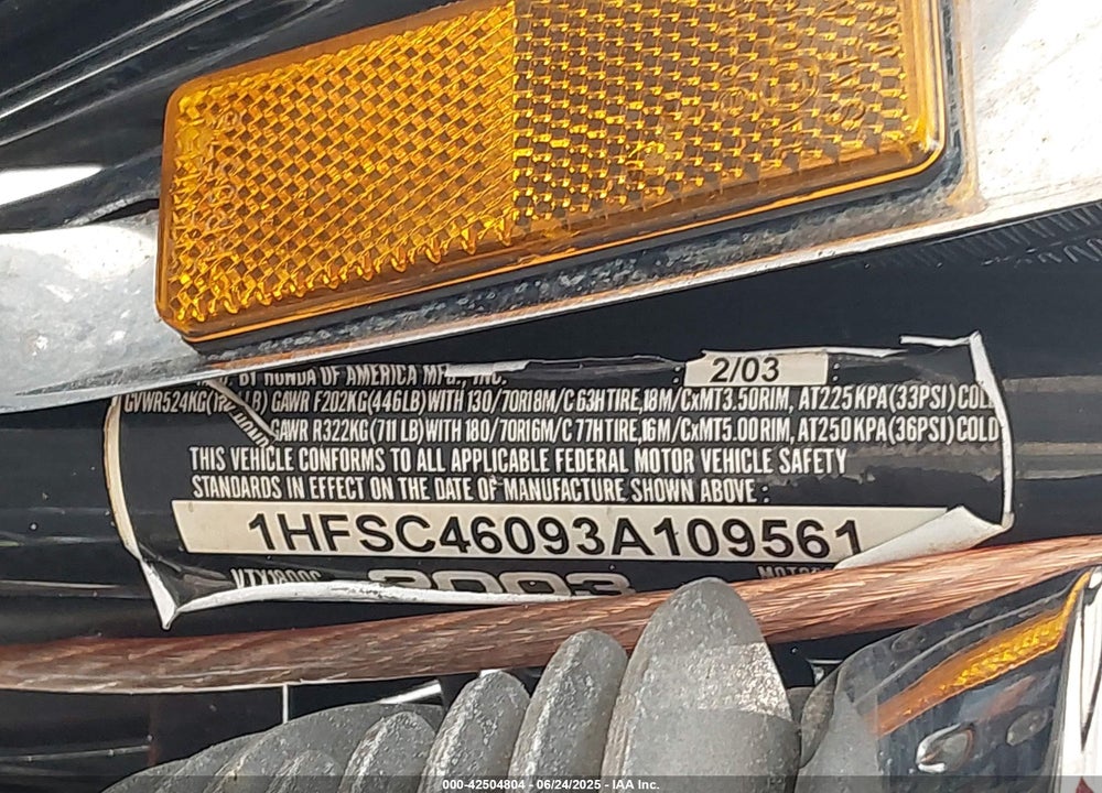 2003 HONDA VTX1800 C VIN: 1HFSC46093A109561