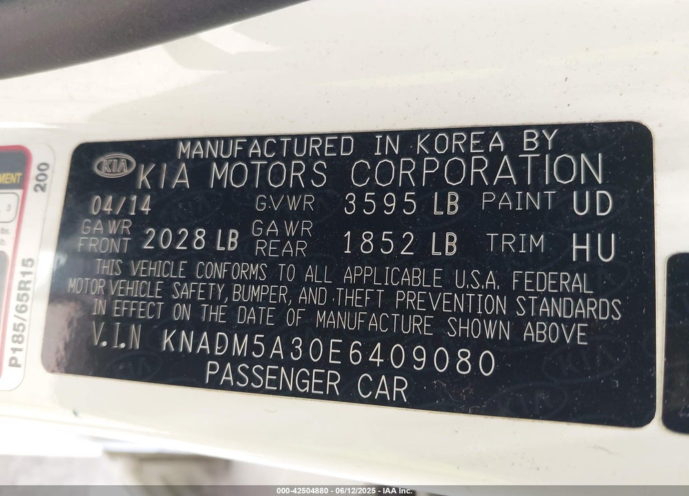 2014 KIA RIO VIN: KNADM5A30E6409080