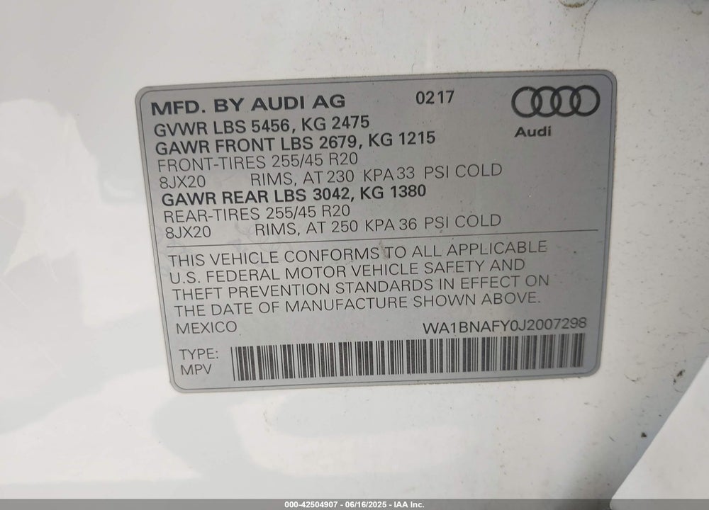 2018 AUDI Q5 VIN: WA1BNAFY0J2007298