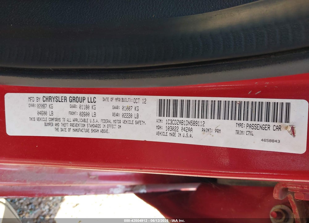 2013 DODGE AVENGER SE VIN: 1C3CDZAB1DN589112