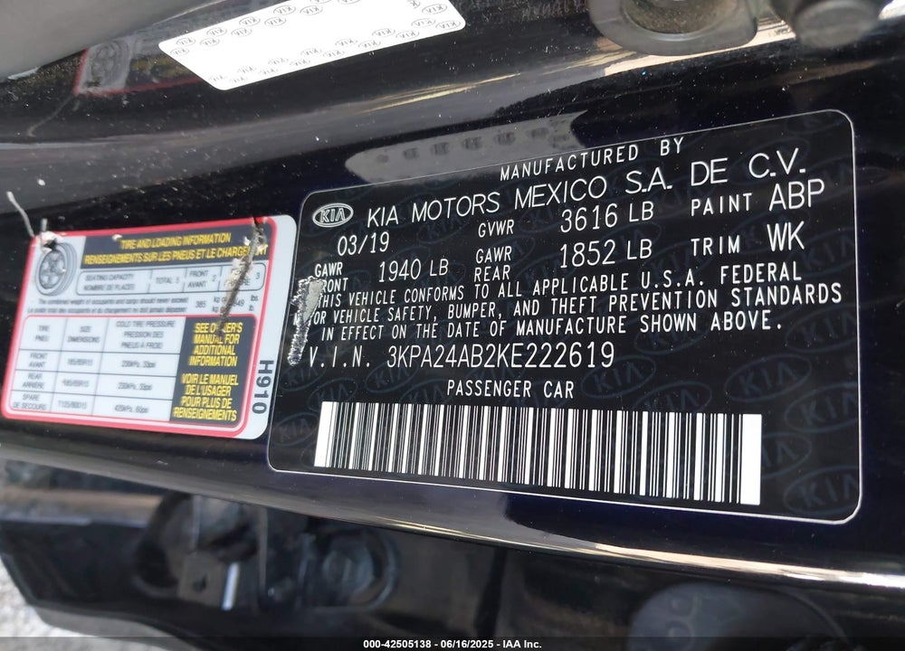 2019 KIA RIO LX VIN: 3KPA24AB2KE222619