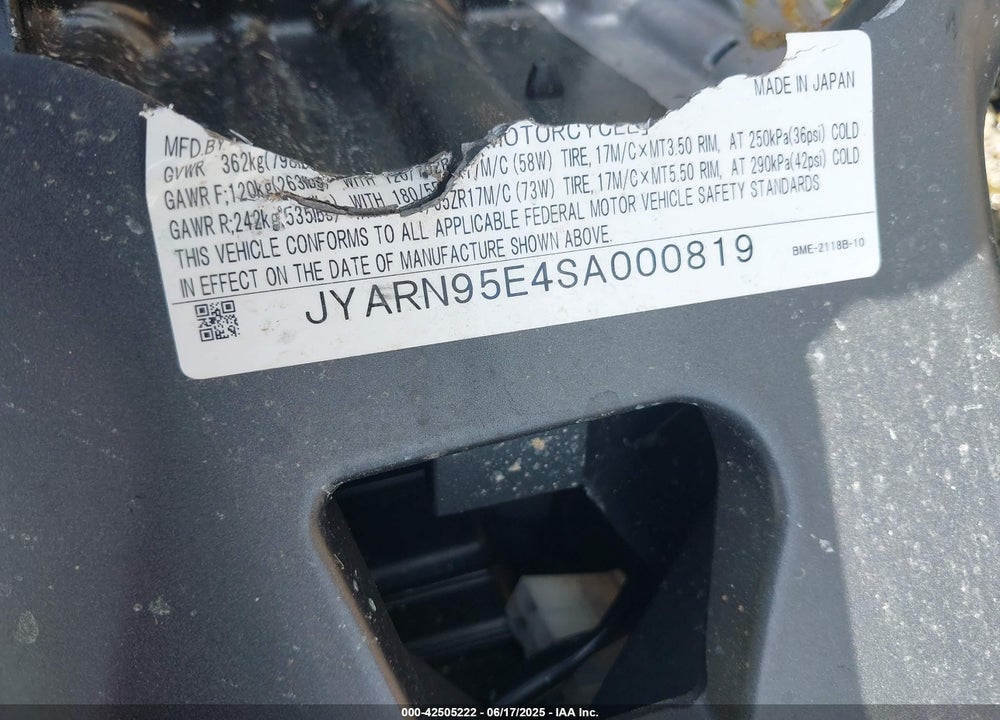 2025 YAMAHA MT09 SP VIN: JYARN95E4SA000819