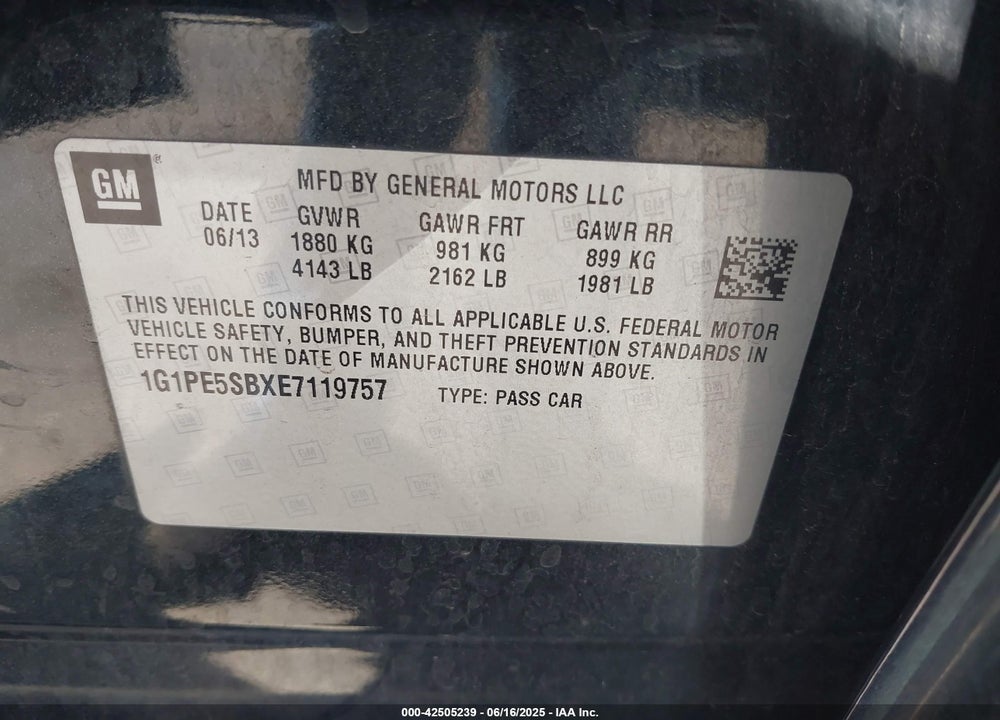 2014 CHEVROLET CRUZE VIN: 1G1PE5SBXE7119757