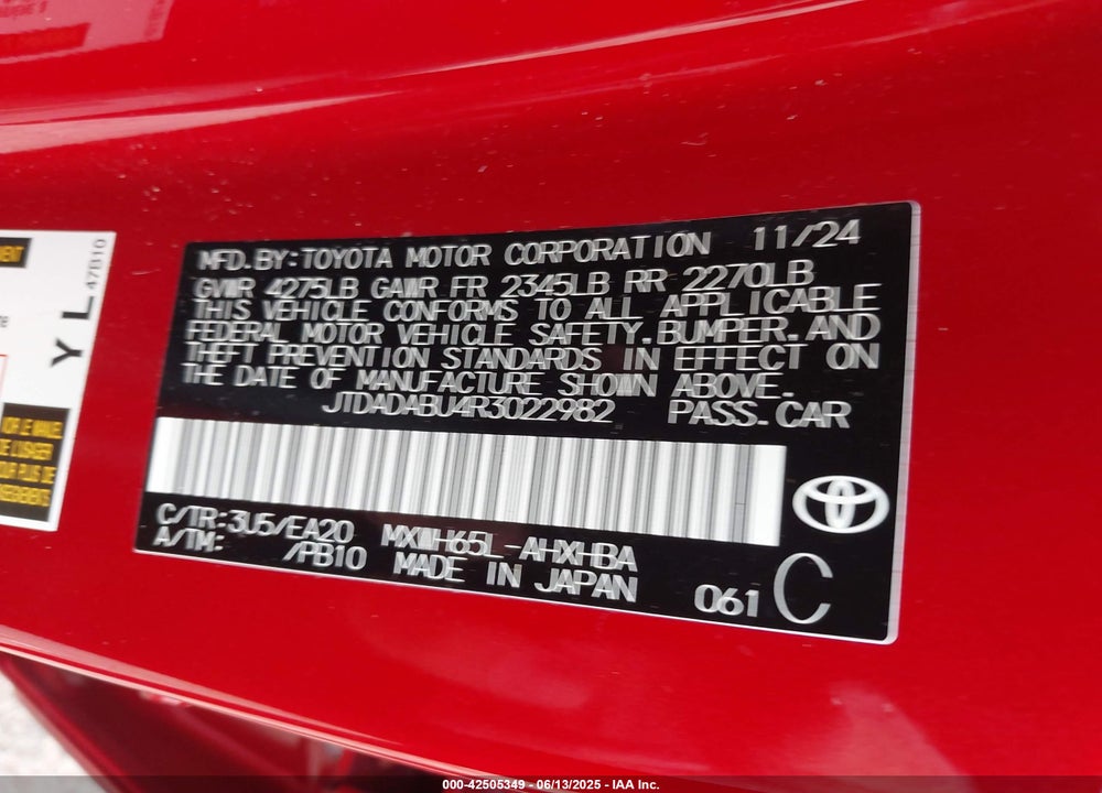 2024 TOYOTA PRIUS VIN: JTDADABU4R3022982