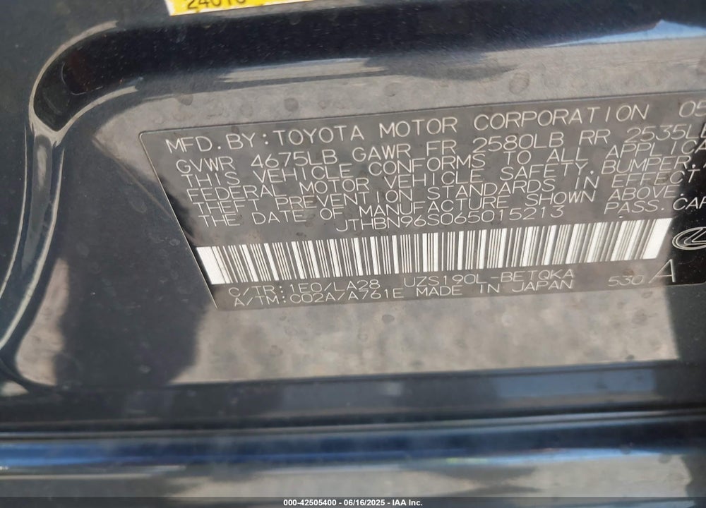 2006 LEXUS GS 430 VIN: JTHBN96S065015213