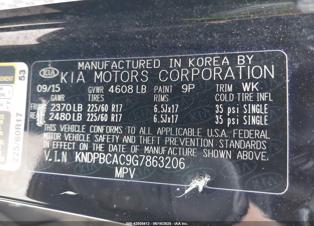 2016 KIA SPORTAGE LX VIN: KNDPBCAC9G7863206