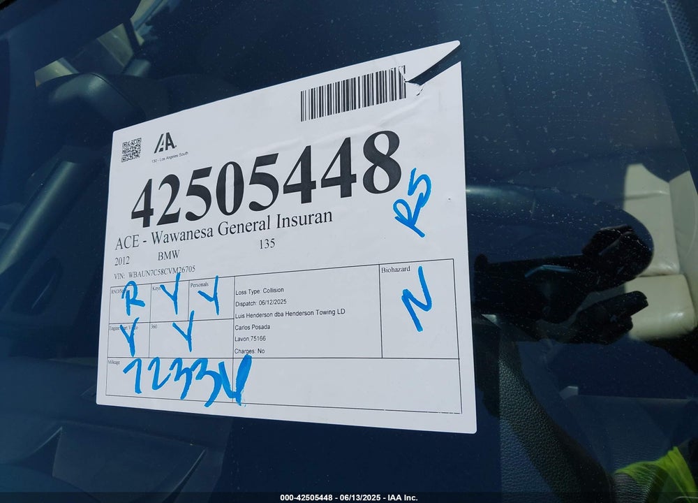2012 BMW 135I VIN: WBAUN7C58CVM26705