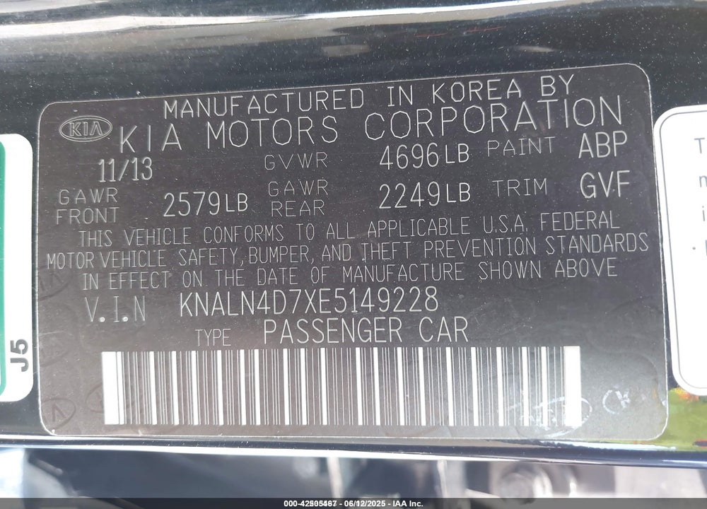 2014 KIA CADENZA PREMIUM VIN: KNALN4D7XE5149228