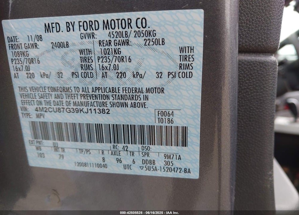 2009 MERCURY MARINER PREMIER V6 VIN: 4M2CU87G39KJ11382