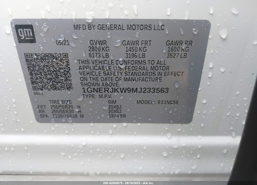 2021 CHEVROLET TRAVERSE FWD RS VIN: 1GNERJKW9MJ233563
