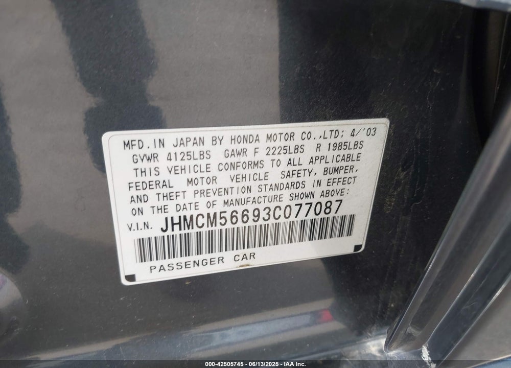 2003 HONDA ACCORD 2.4 EX VIN: JHMCM56693C077087