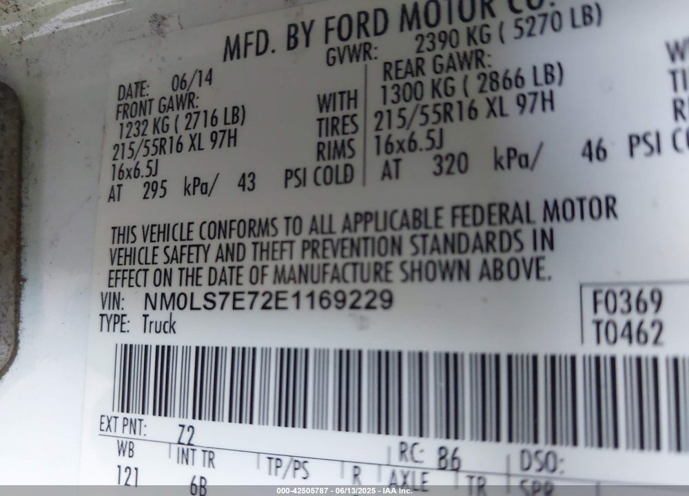 2014 FORD TRANSIT CONNECT XL VIN: NM0LS7E72E1169229