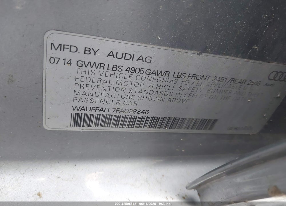 2015 AUDI A4 VIN: WAUFFAFL7FA028846