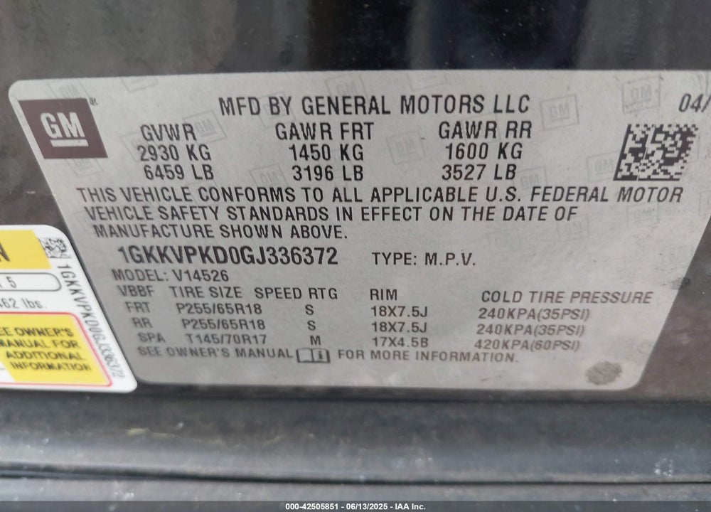 2016 GMC ACADIA VIN: 1GKKVPKD0GJ336372