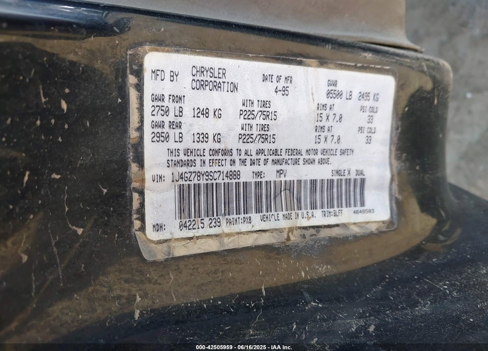 1995 JEEP GRAND CHEROKEE LIMITED/ORVIS VIN: 1J4GZ78Y9SC714888