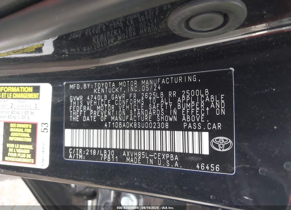 2025 TOYOTA CAMRY XSE VIN: 4T1DBADK8SU002308