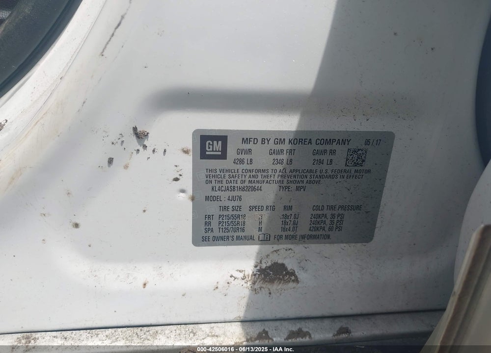 2017 BUICK ENCORE VIN: KL4CJASB1HB220644