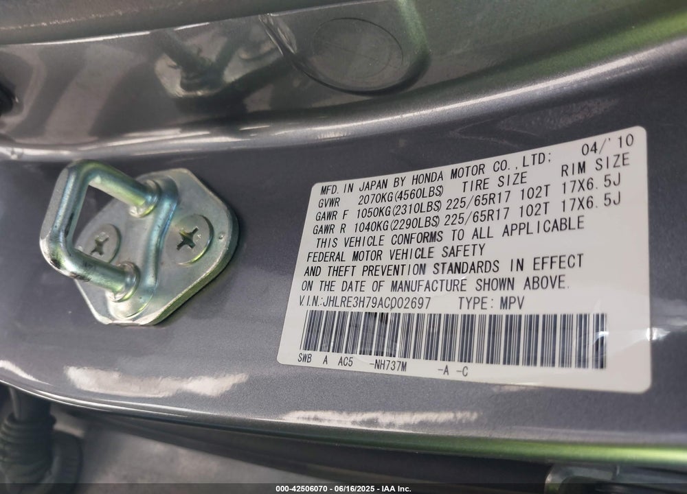 2010 HONDA CR-V VIN: JHLRE3H79AC002697
