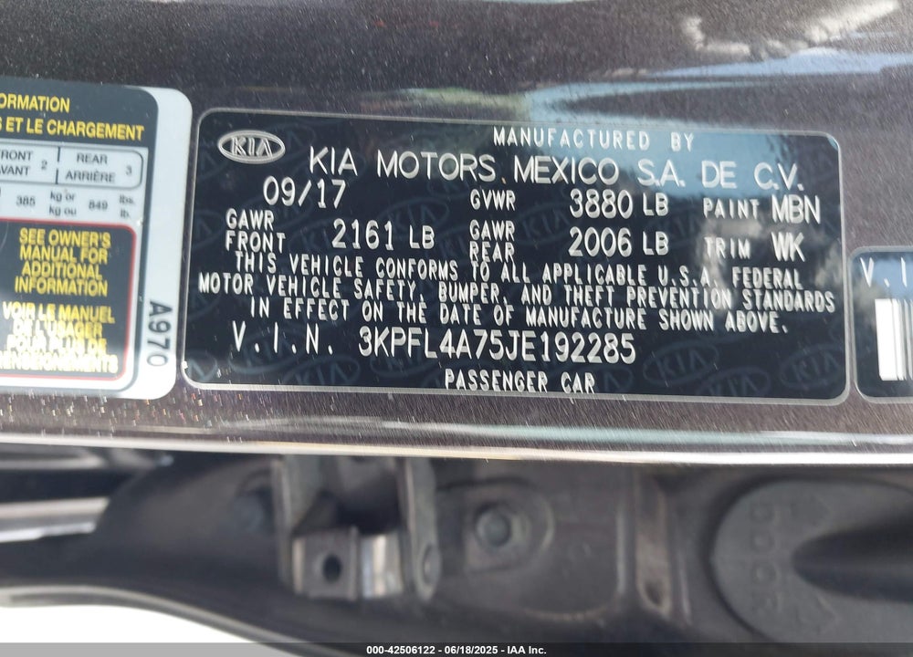 2018 KIA FORTE VIN: 3KPFL4A75JE192285