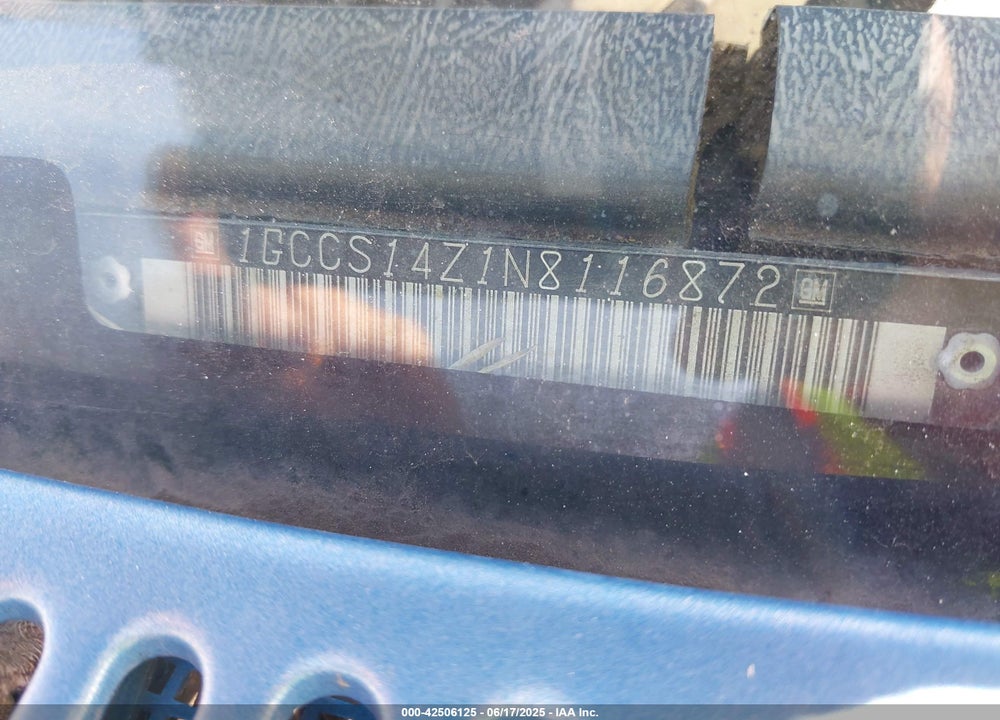 1992 CHEVROLET S TRUCK S10 VIN: 1GCCS14Z1N8116872